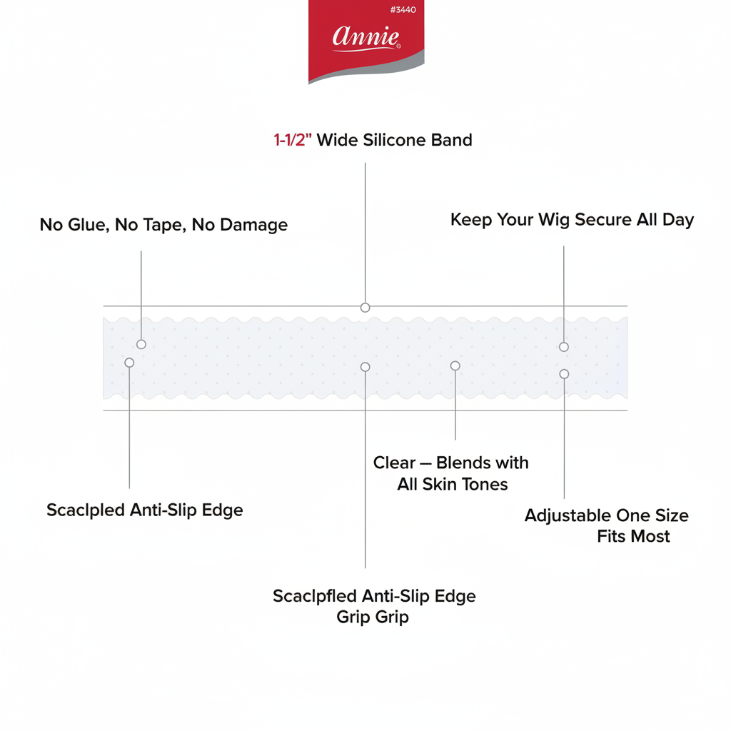 Annie Silicone Wig Grip Head Band 1 1/2 Inch, 1 Count, Clear
