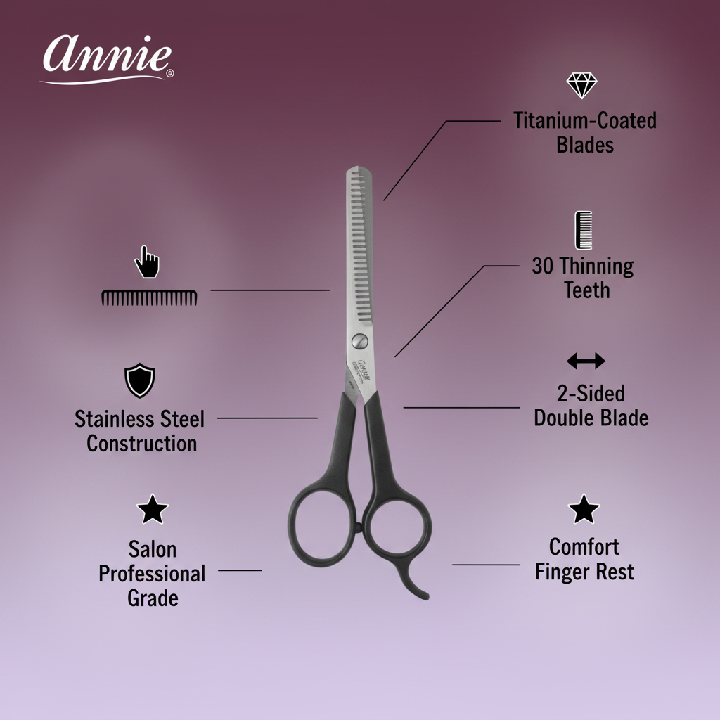 Annie Stainless Steel 2-Sided Thinning Shears 6.75 Inch, 1 Count, Black