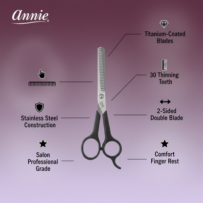 Annie Stainless Steel 2-Sided Thinning Shears 6.75 Inch, 1 Count, Black