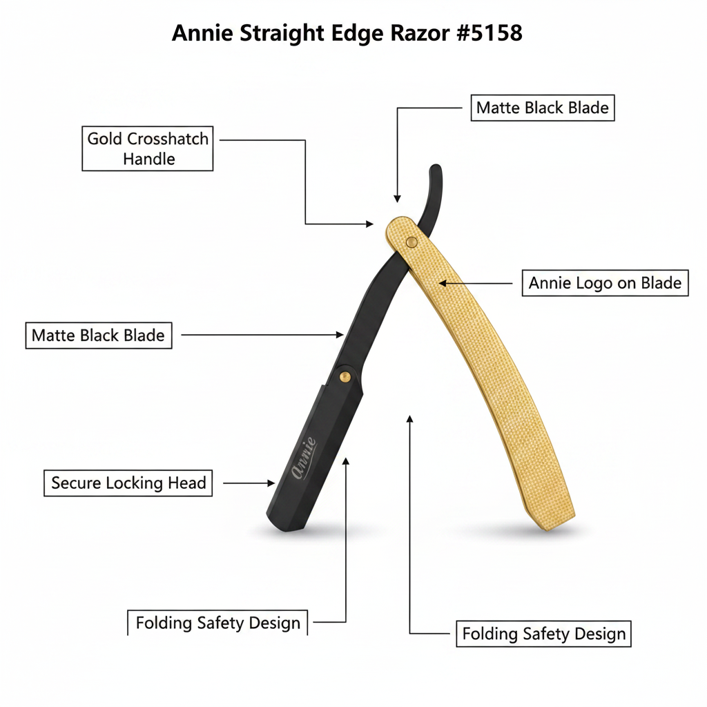 Golden Edge Razor Annie Straight Edge Razor Gold & Matte Black | Professional Barber ...