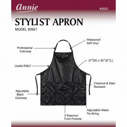 Annie Stylist Apron Waist-Tie String, 1 Count, Black