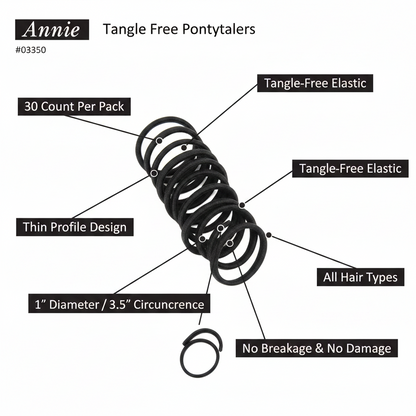 Annie Tangle Free Ponytailers 3 1/2 Inch, 30 Count, Black