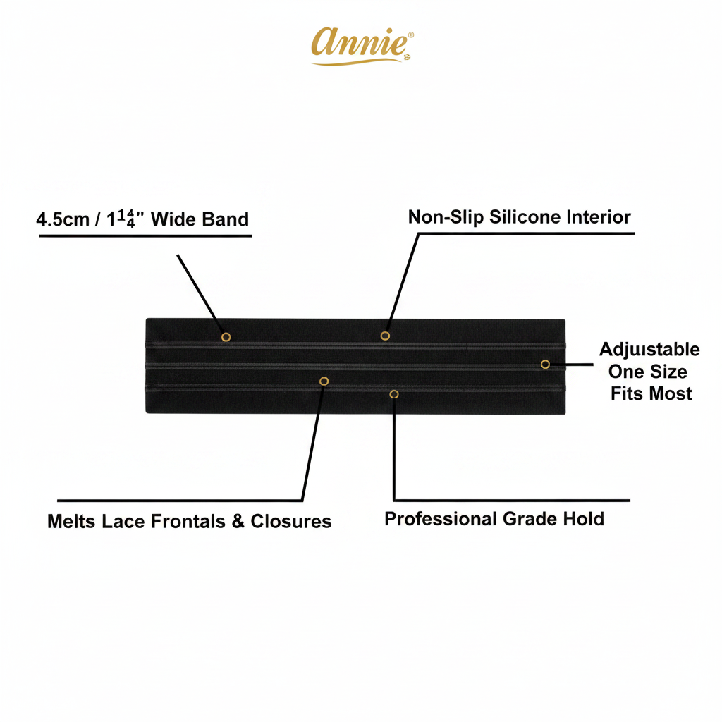 Annie Velcro Wig Band 4.5cm Silicone Grip, 1 Count, Black