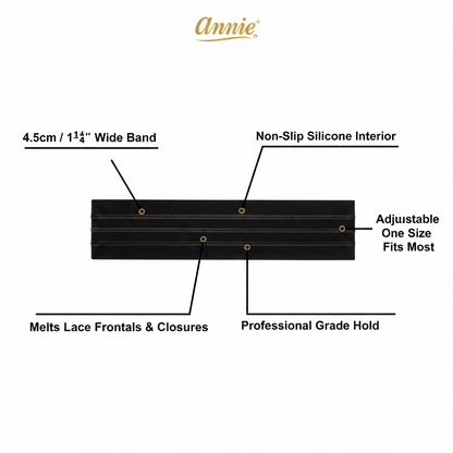 Annie Velcro Wig Band 4.5cm Silicone Grip, 1 Count, Black
