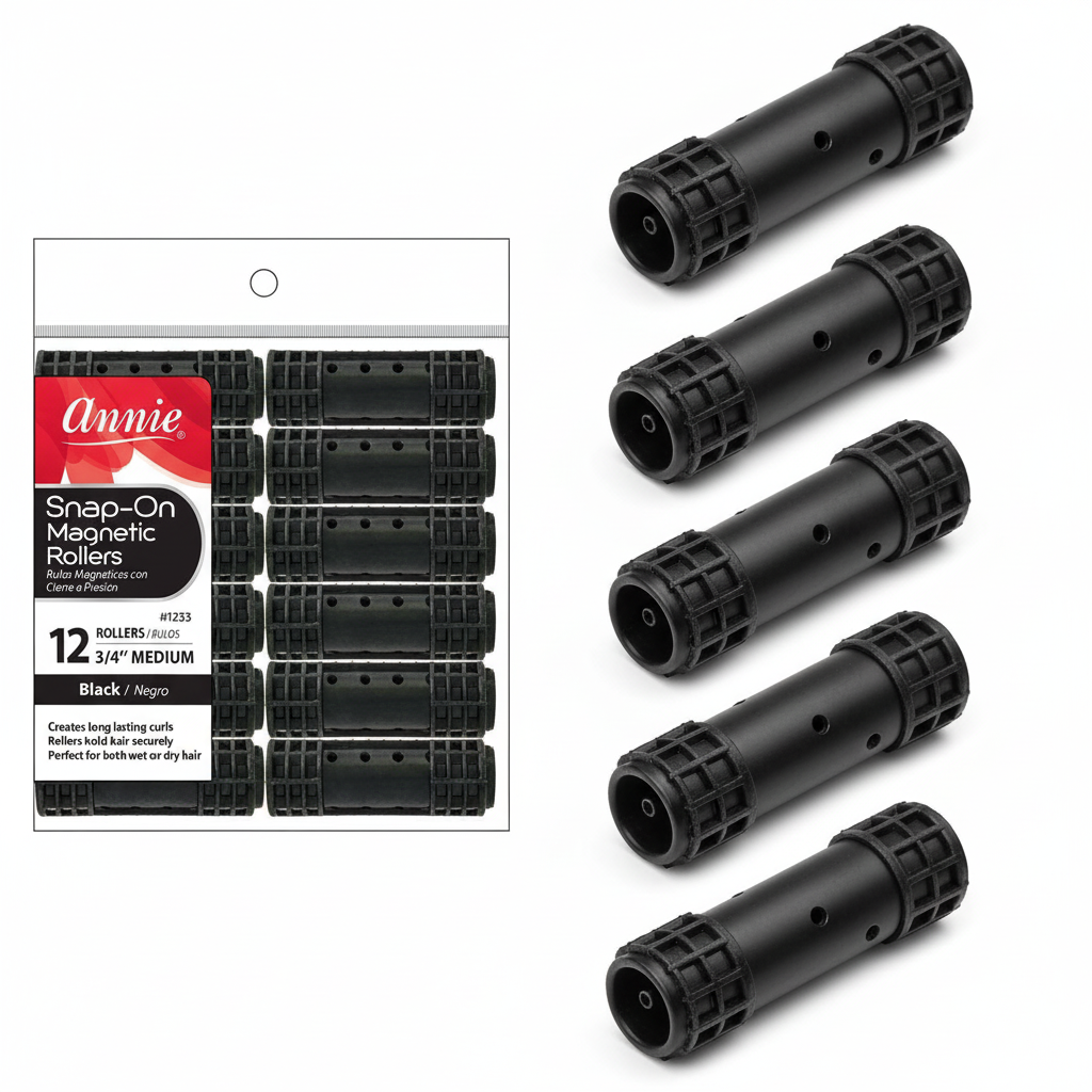 Rodillos Magnéticos Annie Snap-On Talla M 12Ct Negro