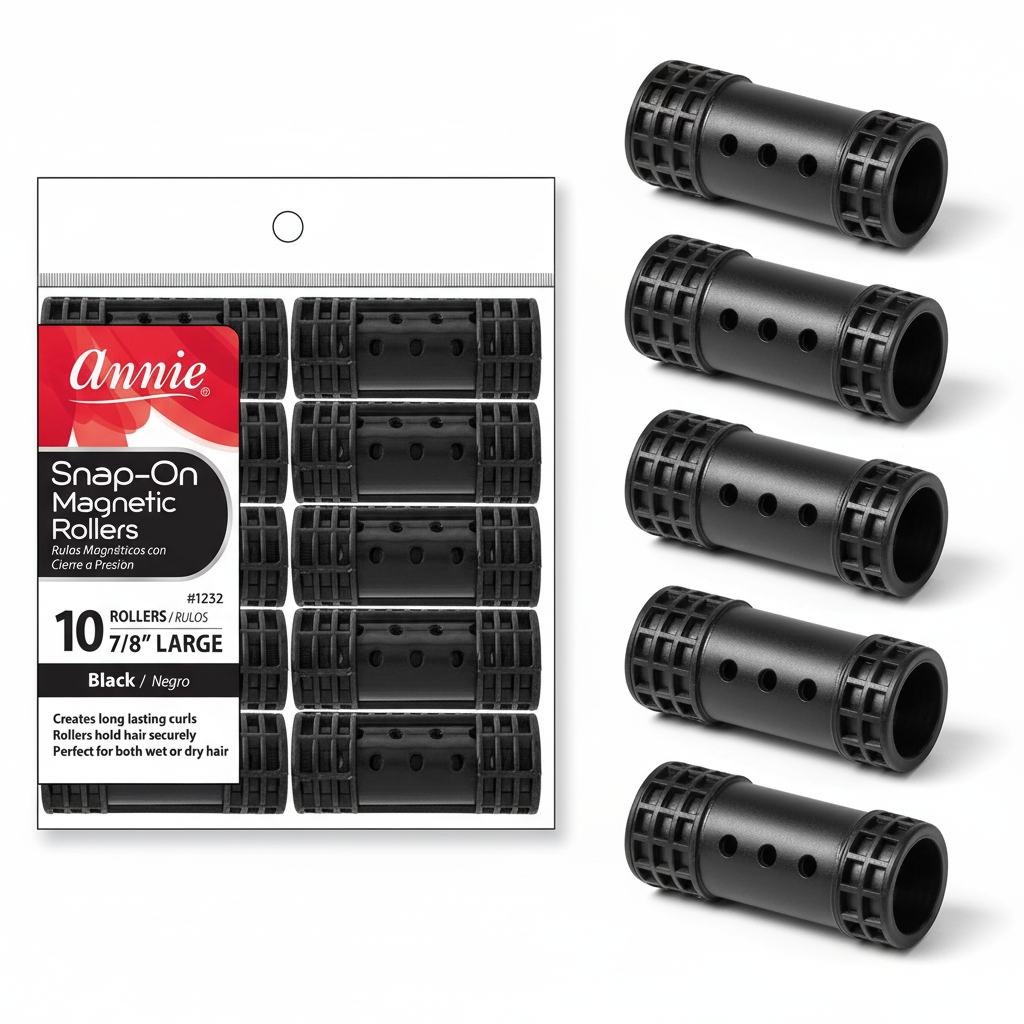 Annie Snap-On Magnetic Rollers #1232 – Black, Large, 7/8", 10 Count