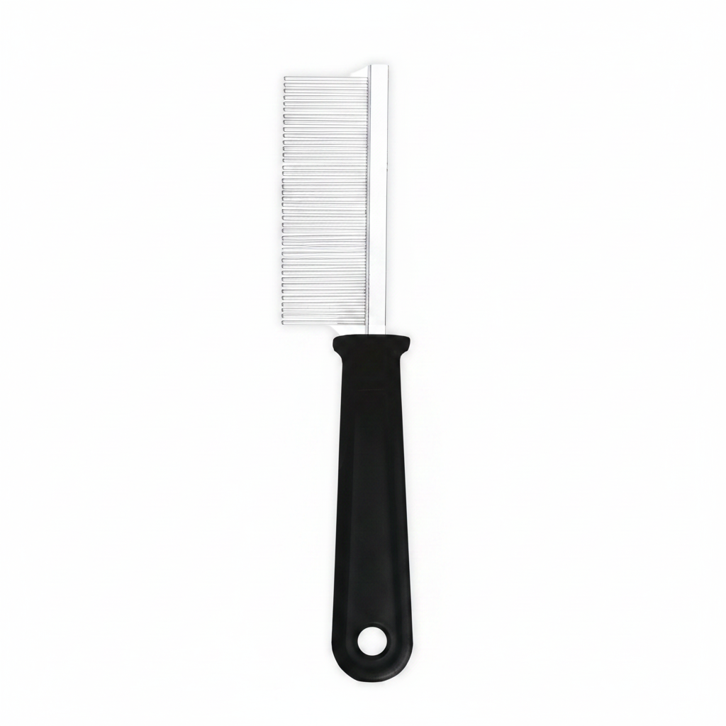 Annie Dreadlock Comb, 1 Count, Black featuring a durable handle with a hole for hanging and closely spaced metal teeth designed for precise dreadlock maintenance and styling.