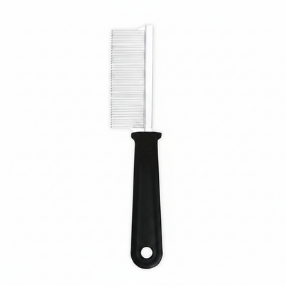 Annie Dreadlock Comb, 1 Count, Black featuring a durable handle with a hole for hanging and closely spaced metal teeth designed for precise dreadlock maintenance and styling.