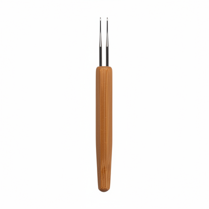 Annie Dreadlocks Crochet Needle 2 Hook 0.75mm, 1 Count, Wood with dual fine metal hooks and a smooth, ergonomic wooden handle for durable, precise dreadlock maintenance and styling.