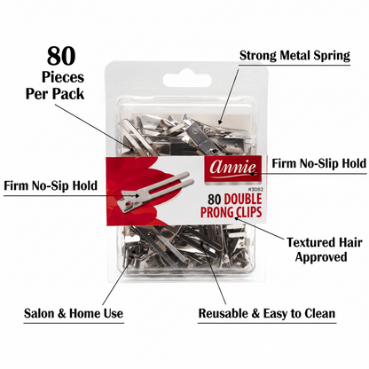 Annie Double Prong Metal Hair Clips, 80 Count, Silver
