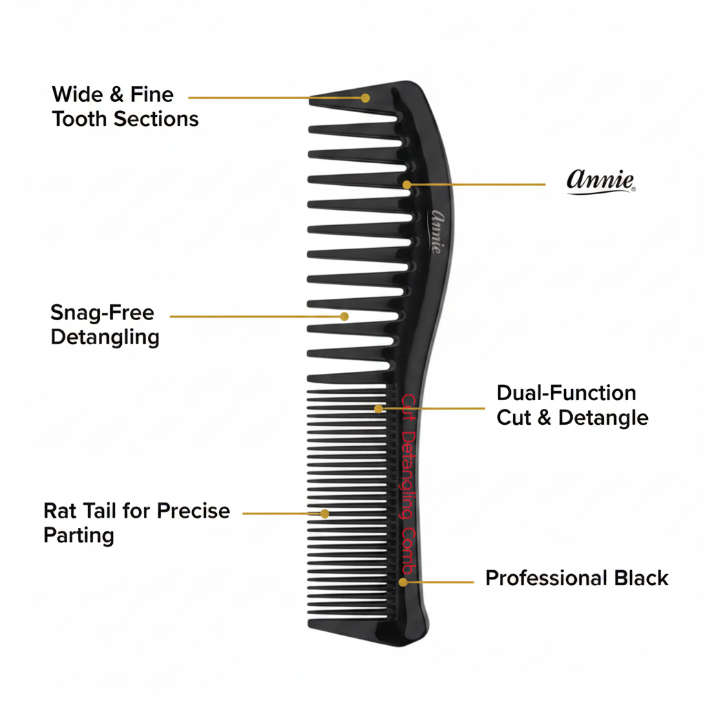 Annie Cut & Detangle Comb, 1 Count, Black