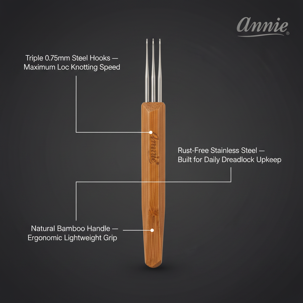 Annie Dreadlocks Crochet Needle 3 Hook | 0.75mm Bamboo Handle Annie Dreadlocks Crochet Needle 3 Hook | 0.75mm Bamboo Handle