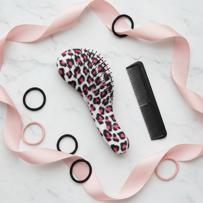 Annie Curved Handled Grip Detangler Brush, 1 Count, Cheetah