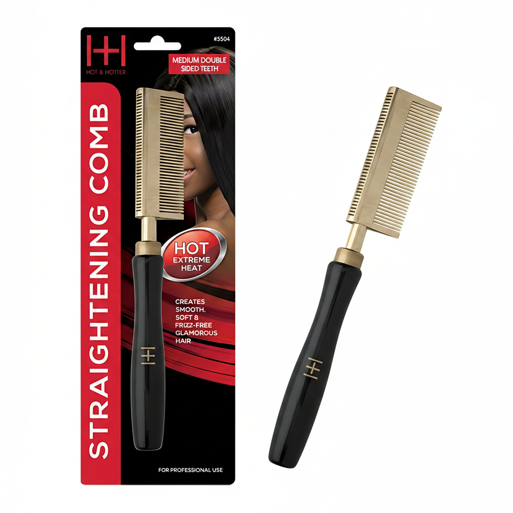 Peine Alisador Térmico Hot & Hotter, Dientes Medianos, Doble Cara, 1 Unidad, Negro y Dorado