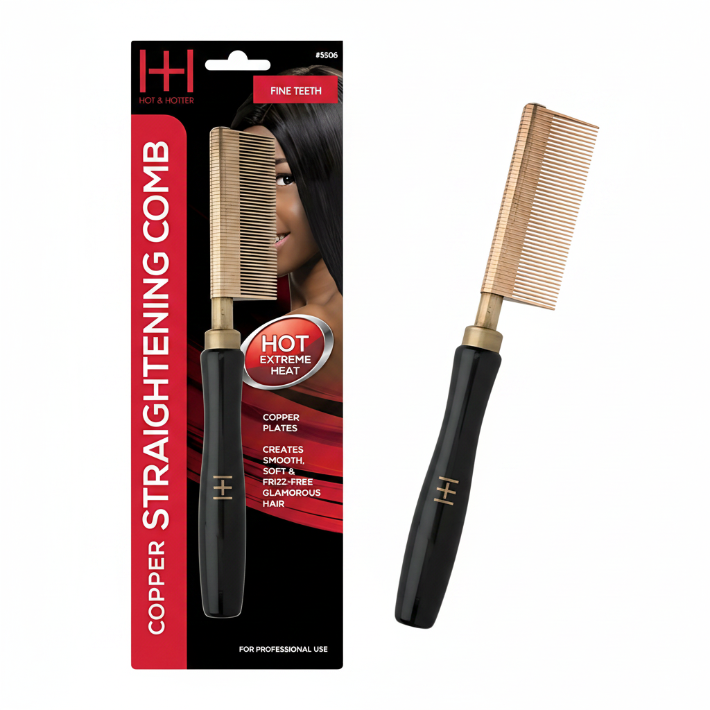 Peine Alisador Térmico Hot & Hotter Dientes Finos Placa de Cobre, 1 Unidad, Negro y Dorado