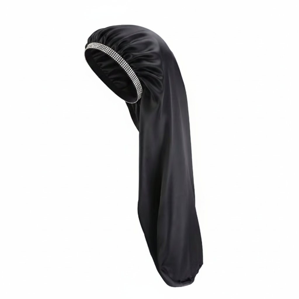 Ms. Remi Silky Satin Jewel Bonnet X-Jumbo Black | Braid Sleep Cap