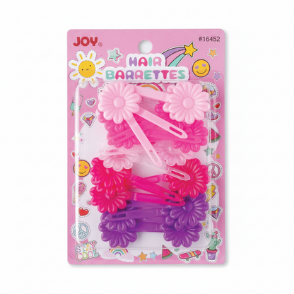 Pack of 20 assorted pink and purple flower-shaped barrettes designed for textured and multicultural hair, offering gentle, snag-free hold for everyday styling.