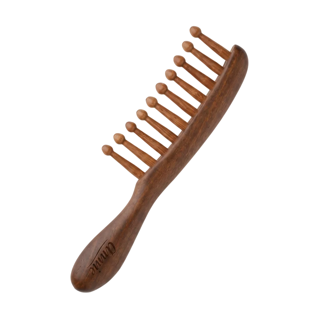 A wooden hair comb with rounded bristles and a curved handle, shown on a white background with a small package inset in the lower right. The brand name 'Annie' is embossed on the handle.