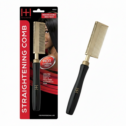 Peine Térmico Alisador Hot & Hotter, Dientes Medianos Curvos, 1 Unidad, Negro y Dorado