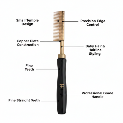 Hot & Hotter Thermal Straightening Comb Fine Teeth Small Temple Copper, 1 Count, Black & Gold