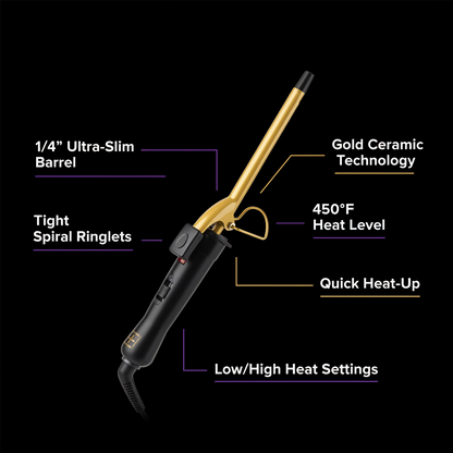 Rizador Eléctrico de Cerámica Dorada Hot & Hotter de 1/4 pulg, 1 Rizador de Pelo, Dorado y Negro
