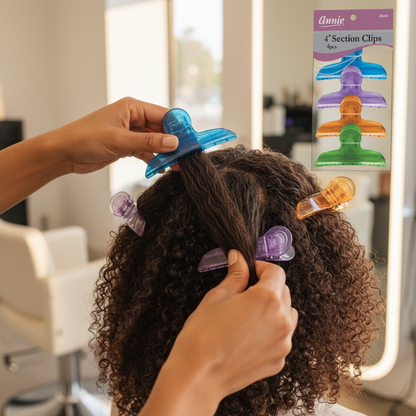 Annie Round Handle Hair Section Clips with Silicone Teeth, 4 Count, Assorted Clear