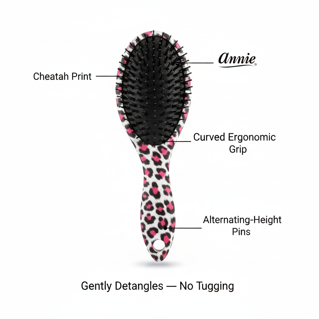 Annie Curved Handled Grip Detangler Brush, 1 Count, Cheetah