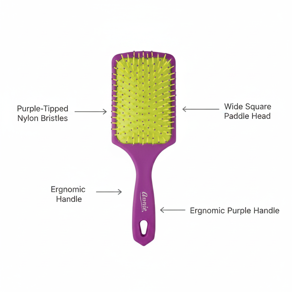Annie Cushion Paddle Brush Nylon Bristle, 1 Count, Purple