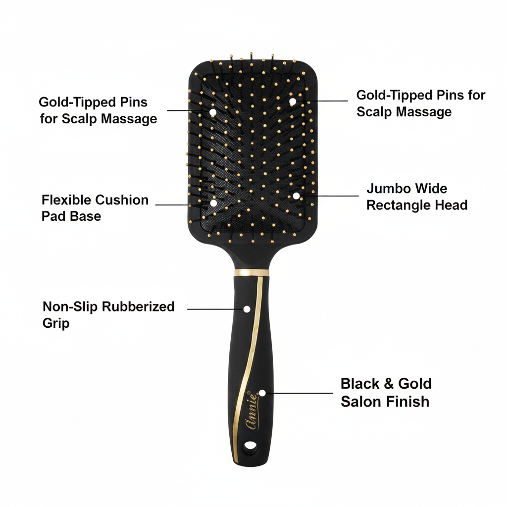 Annie Jumbo Rectangle Paddle Cushion Brush, 1 Count, Black