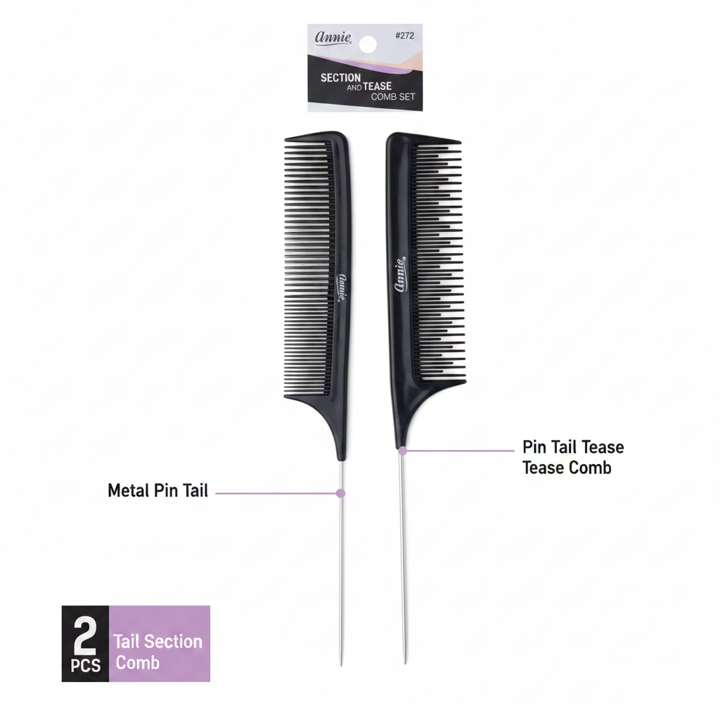 Annie Section & Tease Comb Set, 2 Count, Black