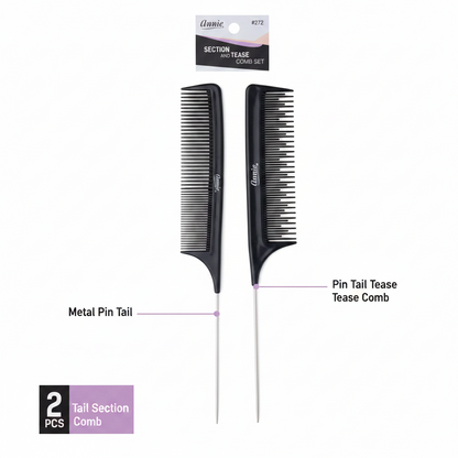 Annie Section & Tease Comb Set, 2 Count, Black
