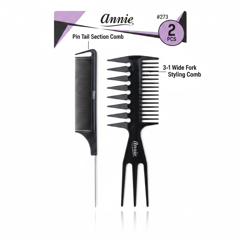 Annie Section & 3-in-1 Styling Comb Set, 2 Count, Black