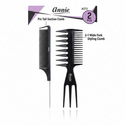 Annie Section & 3-in-1 Styling Comb Set, 2 Count, Black