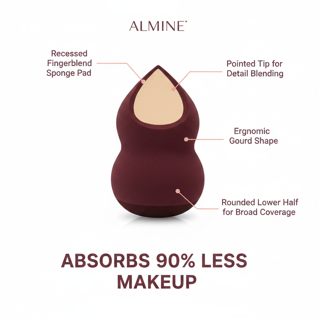 Almine 3-In-1 Ergonomic Fingerblend & Silicone Sponge, 1 Count, Burgundy