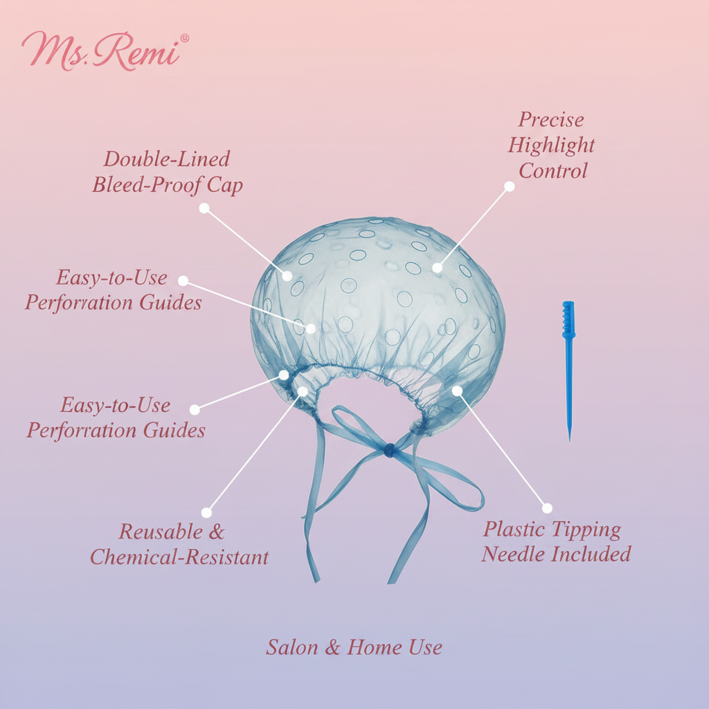 Gorra de plástico Ms. Remi para mechas y teñir el cabello con aguja, 1 unidad, transparente