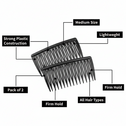 Annie Side Combs Medium, 2 Count, Black