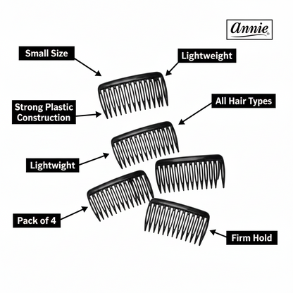 Annie Side Combs Small, 4 Count, Black