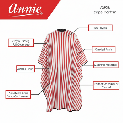 Annie Barber Styling Cape, 1 Count, Red & White Stripes