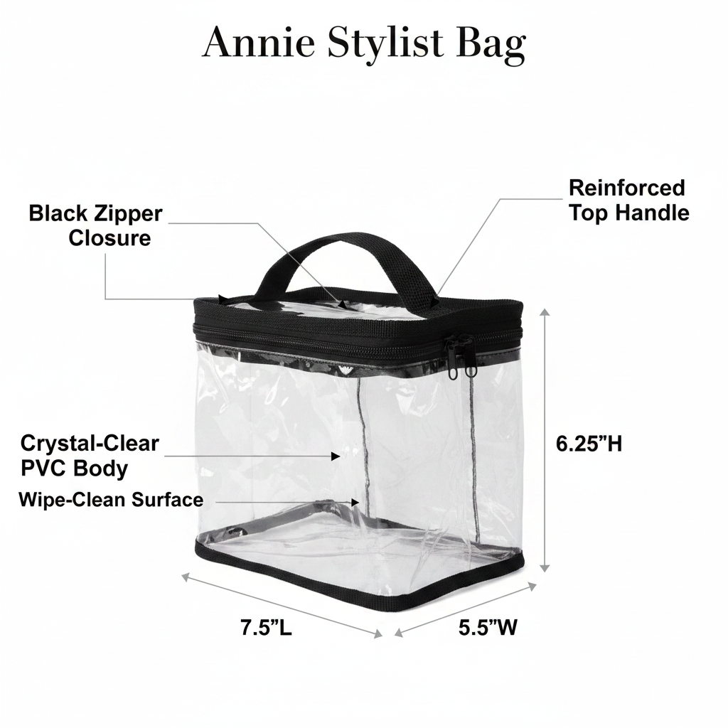 Annie Clear Train Stylist Bag with Handle, 1 Count, Transparent