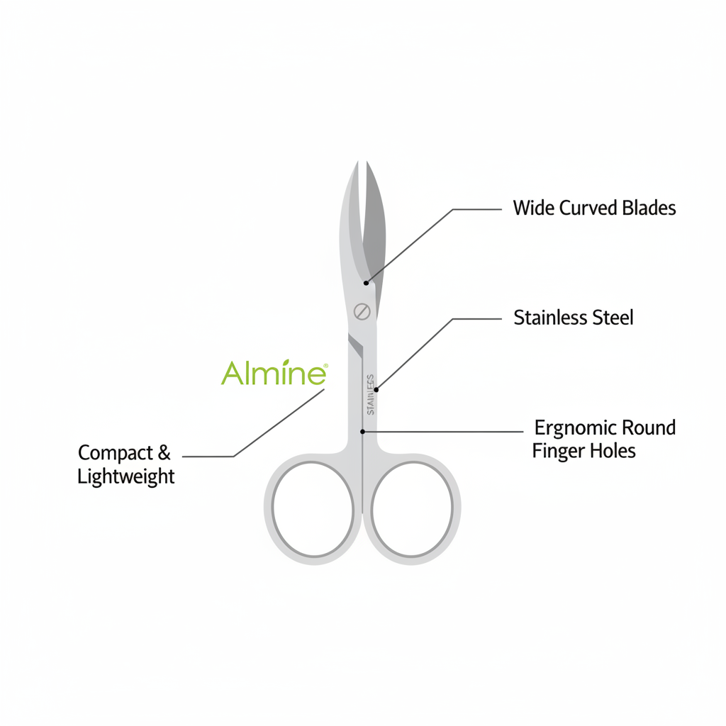 Silver curved nail scissors with wide blades, ergonomic round finger holes, compact and lightweight design made of stainless steel for precise grooming.