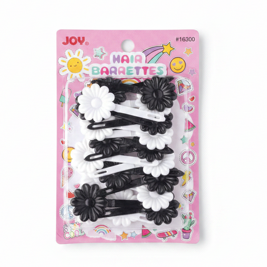 Joy Daisy Hair Barrettes, 10 Count, Black and White