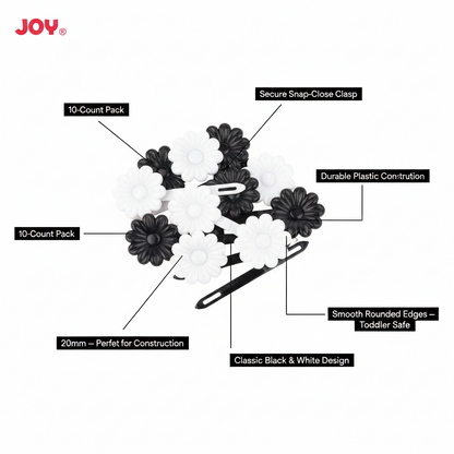 Joy Daisy Hair Barrettes, 10 Count, Black and White