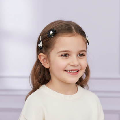 Joy Daisy Hair Barrettes, 10 Count, Black and White