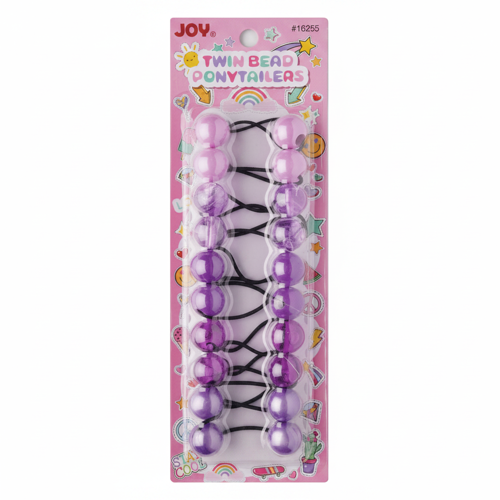 Pack of 10 glittery purple twin bead ponytail holders designed for textured hair, offering a firm, snag-free hold for braids, twists, and waves by Annie International.