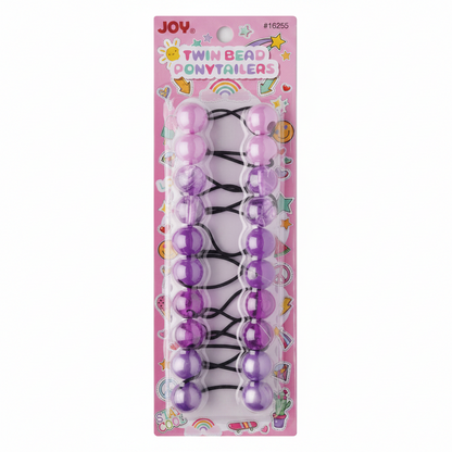 Pack of 10 glittery purple twin bead ponytail holders designed for textured hair, offering a firm, snag-free hold for braids, twists, and waves by Annie International.