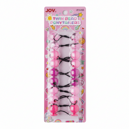 Set of ten twin bead ponytail holders in assorted clear and pink shades, designed for textured and multicultural hair with a firm, snag-free hold.