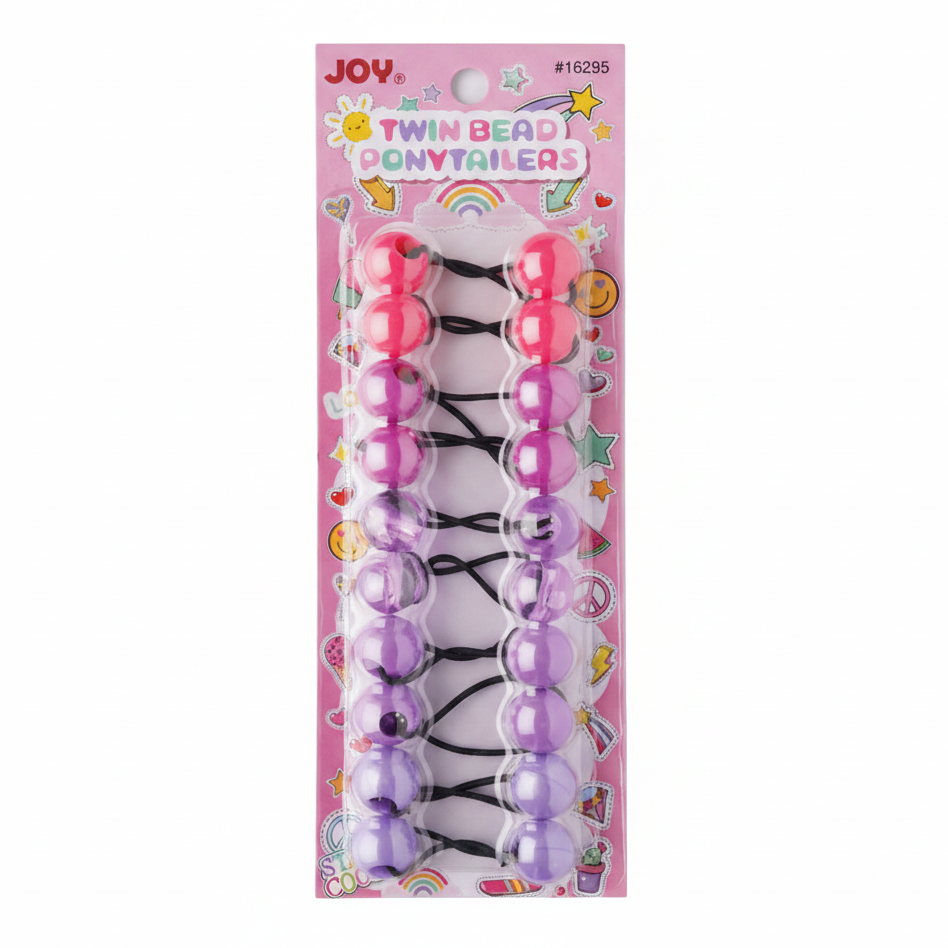 Pack of assorted clear-tone twin bead hair ties designed for firm, snag-free hold on textured and natural hair, supporting protective and stylish ponytails.
