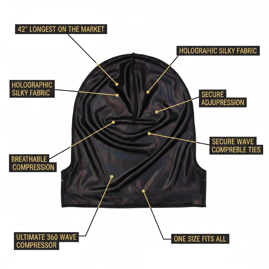 Mr. Durag Wave Maxx Holographic Durag, 1 Count, Black