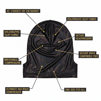Mr. Durag Wave Maxx Holographic Durag, 1 Count, Black