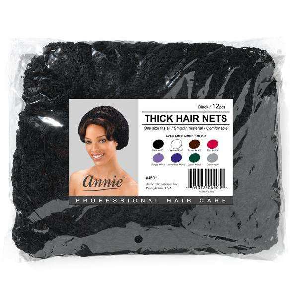 Annie International:Ms. Remi Thick Hair Net Bulk 12Pc Black